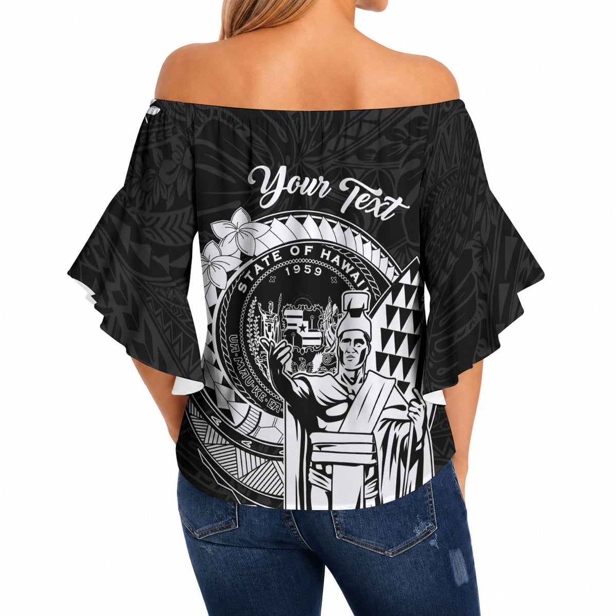Personalized Hawaii King Kamehameha Off Shoulder Wrap Waist Top Flag Polynesian Pattern LT01 - Polynesian Pride