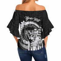 Personalized Hawaii King Kamehameha Off Shoulder Wrap Waist Top Flag Polynesian Pattern LT01 - Polynesian Pride