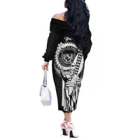 Personalized Hawaii King Kamehameha Off The Shoulder Long Sleeve Dress Flag Polynesian Pattern
