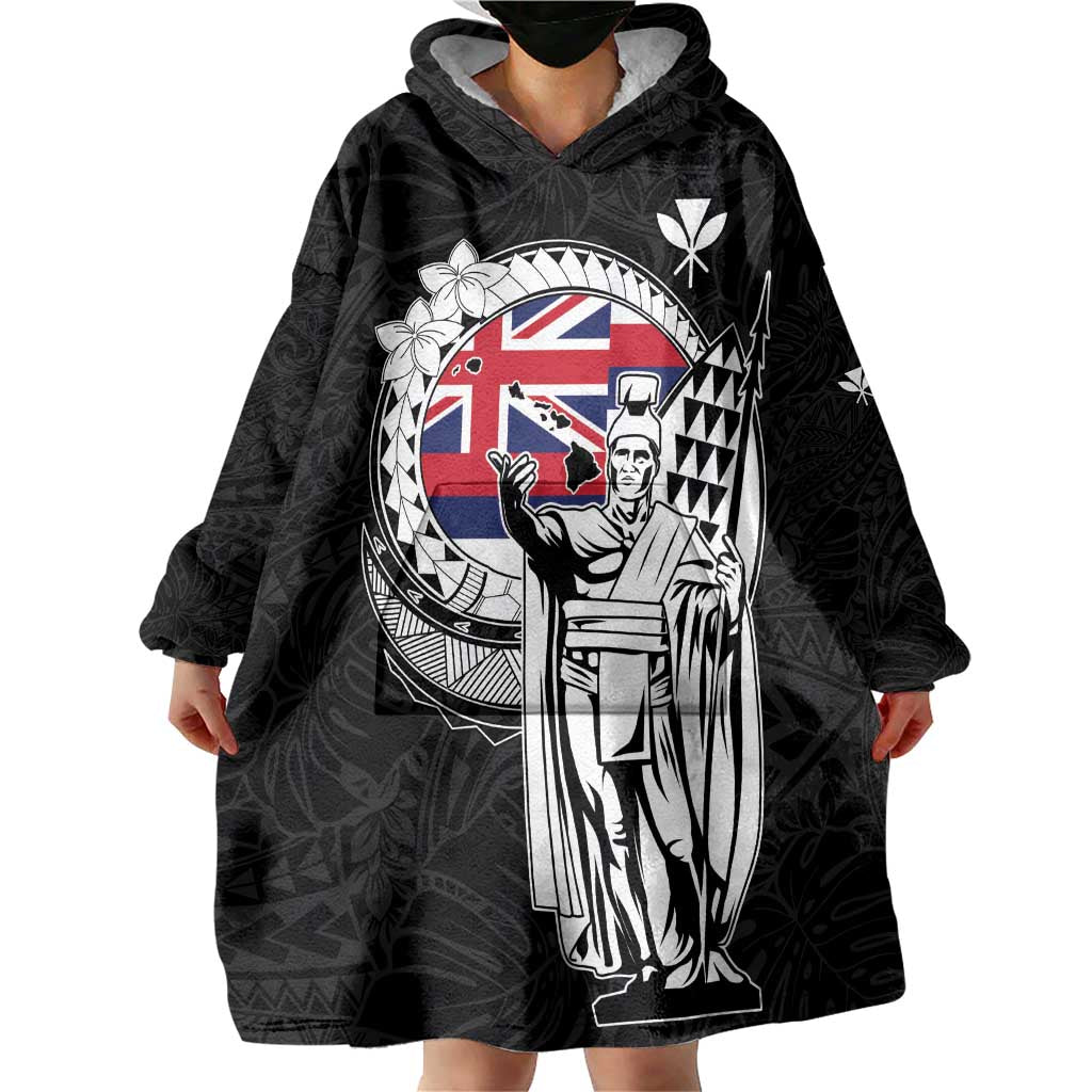 Personalized Hawaii King Kamehameha Wearable Blanket Hoodie Flag Polynesian Pattern