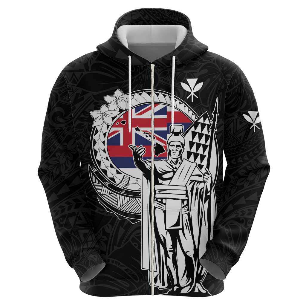 Personalized Hawaii King Kamehameha Zip Hoodie Flag Polynesian Pattern