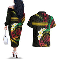 Vanuatu Independence Day Couples Matching Off The Shoulder Long Sleeve Dress and Hawaiian Shirt Yumi 45th Hapi Indipendens Dei LT01 - Polynesian Pride
