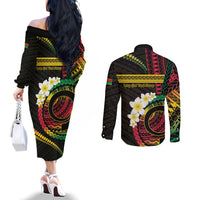 Vanuatu Independence Day Couples Matching Off The Shoulder Long Sleeve Dress and Long Sleeve Button Shirt Yumi 46th Hapi Indipendens Dei LT01 - Polynesian Pride