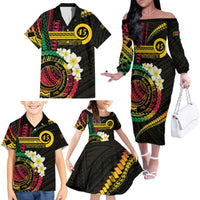 Vanuatu Independence Day Family Matching Off The Shoulder Long Sleeve Dress and Hawaiian Shirt Yumi 45th Hapi Indipendens Dei LT01 - Polynesian Pride