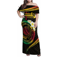 Vanuatu Independence Day Family Matching Off Shoulder Maxi Dress and Hawaiian Shirt Yumi 45th Hapi Indipendens Dei LT01 Mom's Dress Black - Polynesian Pride