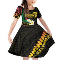 Vanuatu Independence Day Family Matching Off Shoulder Short Dress and Hawaiian Shirt Yumi 45th Hapi Indipendens Dei LT01 Daughter's Dress Black - Polynesian Pride