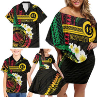 Vanuatu Independence Day Family Matching Off Shoulder Short Dress and Hawaiian Shirt Yumi 45th Hapi Indipendens Dei LT01 - Polynesian Pride