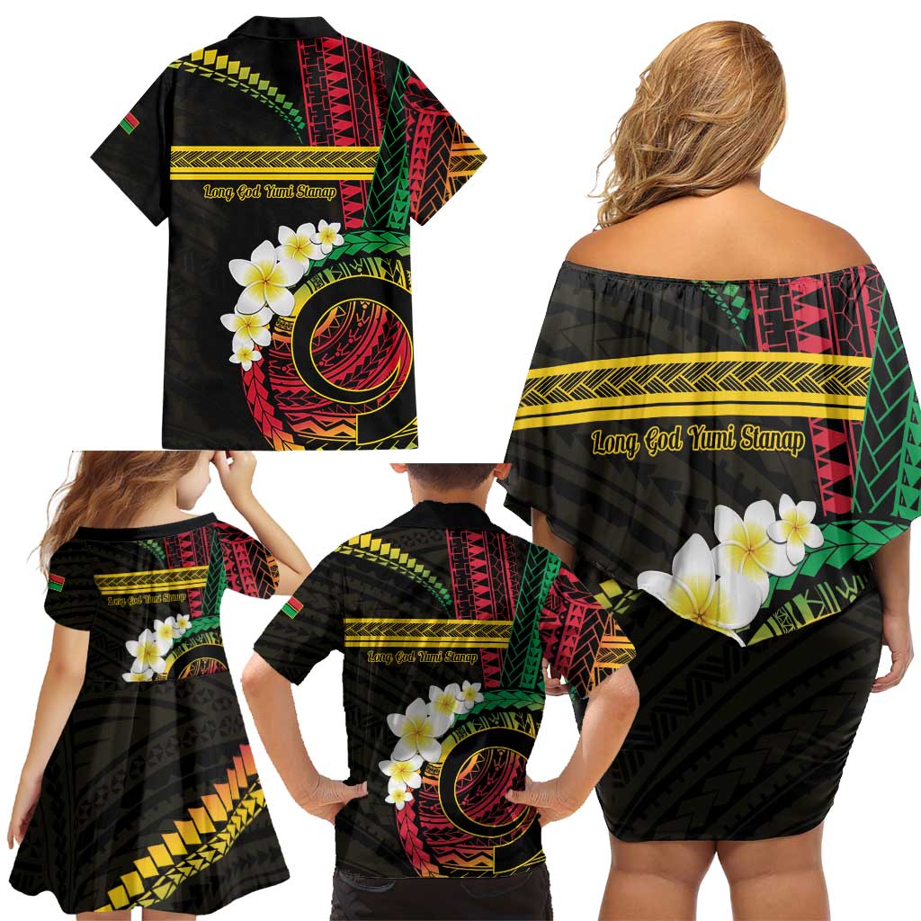 Vanuatu Independence Day Family Matching Off Shoulder Short Dress and Hawaiian Shirt Yumi 45th Hapi Indipendens Dei LT01 - Polynesian Pride