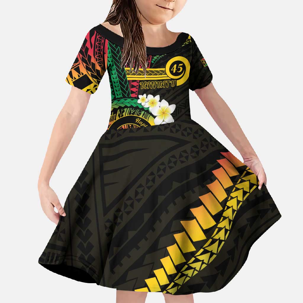 Vanuatu Independence Day Family Matching Tank Maxi Dress and Hawaiian Shirt Yumi 45th Hapi Indipendens Dei LT01 Daughter's Dress Black - Polynesian Pride