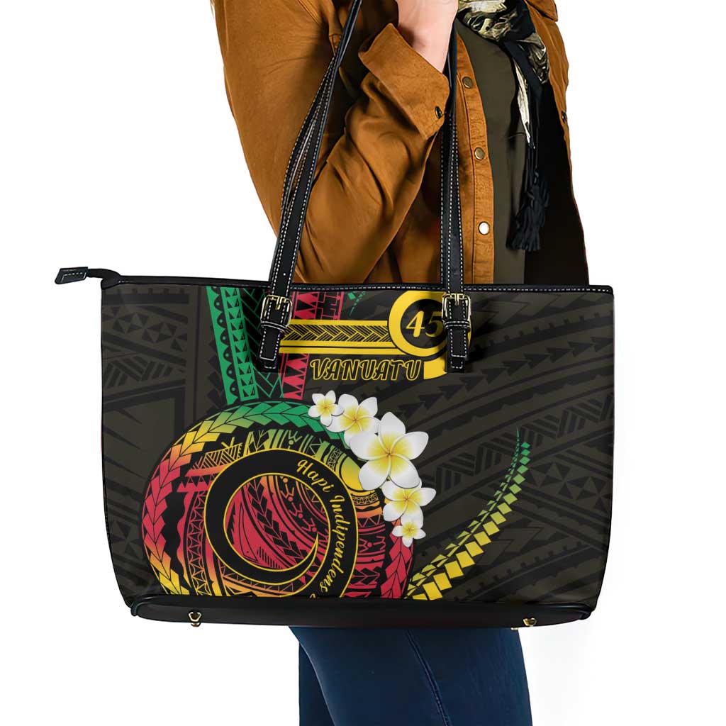 Vanuatu Independence Day Leather Tote Bag Yumi 45th Hapi Indipendens Dei LT01