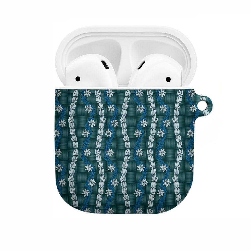 Pikake Maile Tiare Lei AirPods Case Polu Lauhala Pattern LT01 Blue - Polynesian Pride