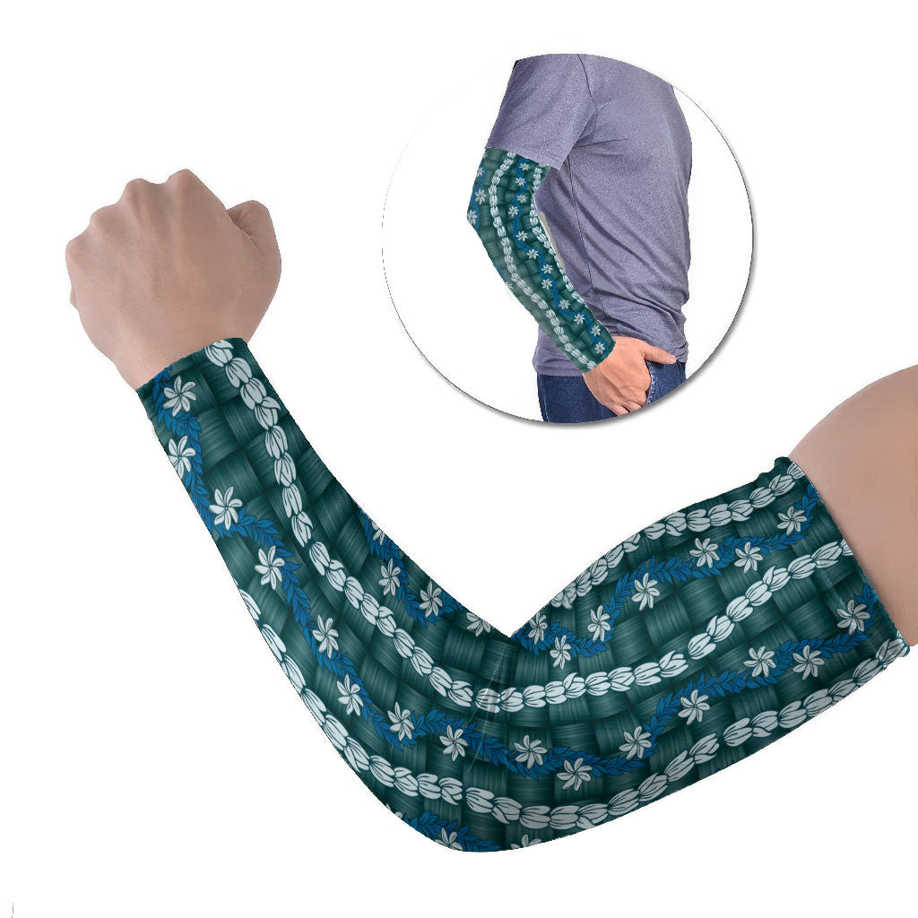 Pikake Maile Tiare Lei Arm Sleeves Polu Lauhala Pattern LT01 Set of 2 Blue - Polynesian Pride