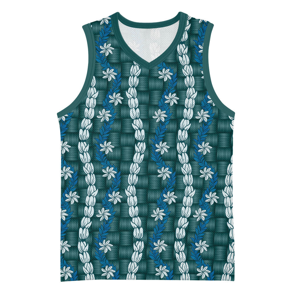 Pikake Maile Tiare Lei Basketball Jersey Polu Lauhala Pattern LT01 Unisex Blue - Polynesian Pride