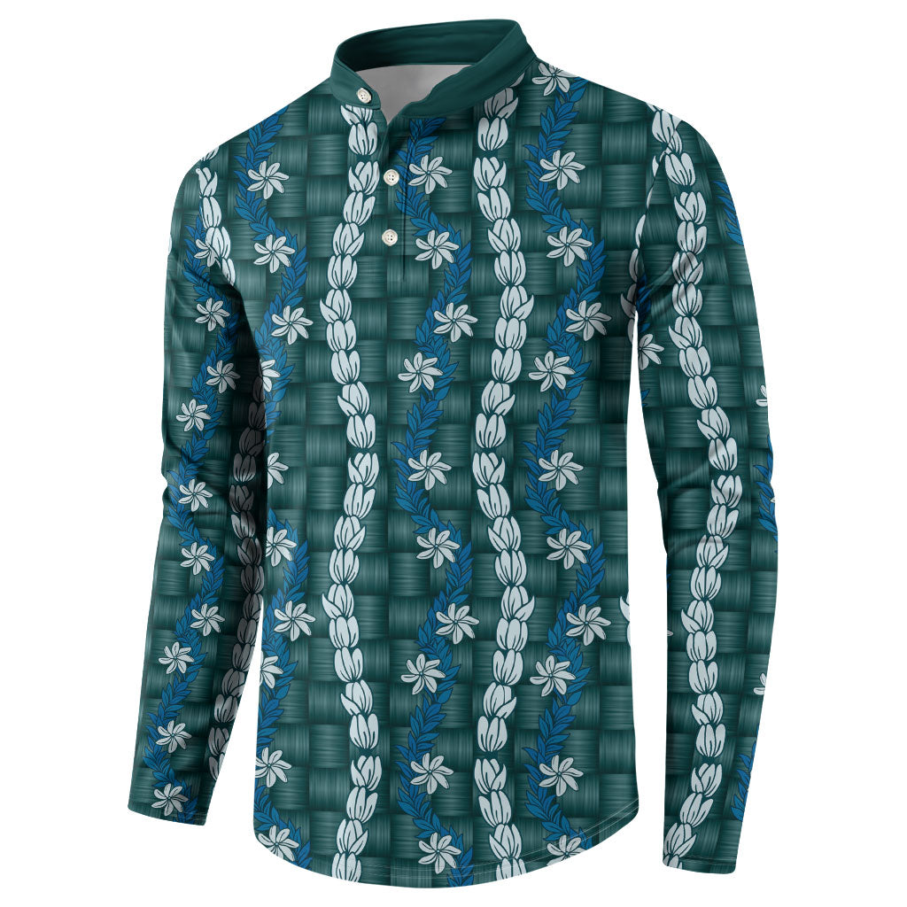 Pikake Maile Tiare Lei Button Sweatshirt Polu Lauhala Pattern
