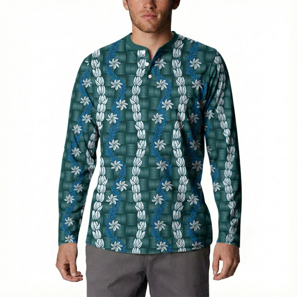 Pikake Maile Tiare Lei Button Sweatshirt Polu Lauhala Pattern