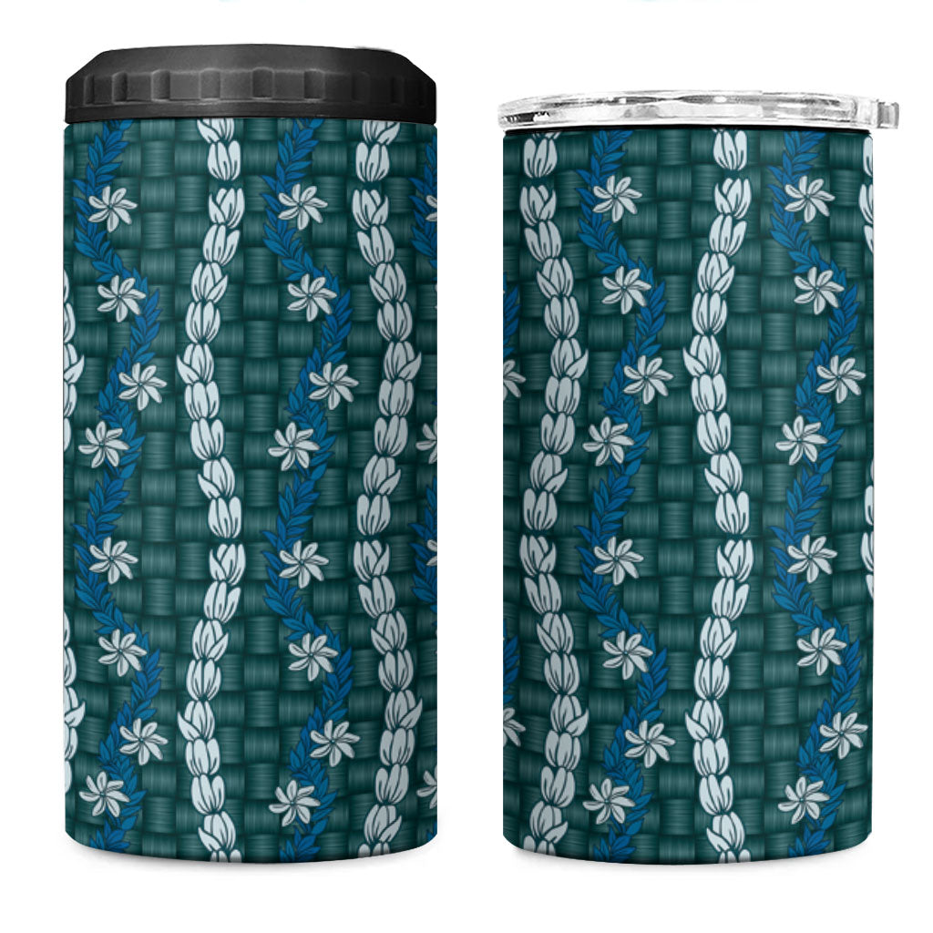 Pikake Maile Tiare Lei 4 in 1 Can Cooler Tumbler Polu Lauhala Pattern LT01 One Size: 16 oz Blue - Polynesian Pride