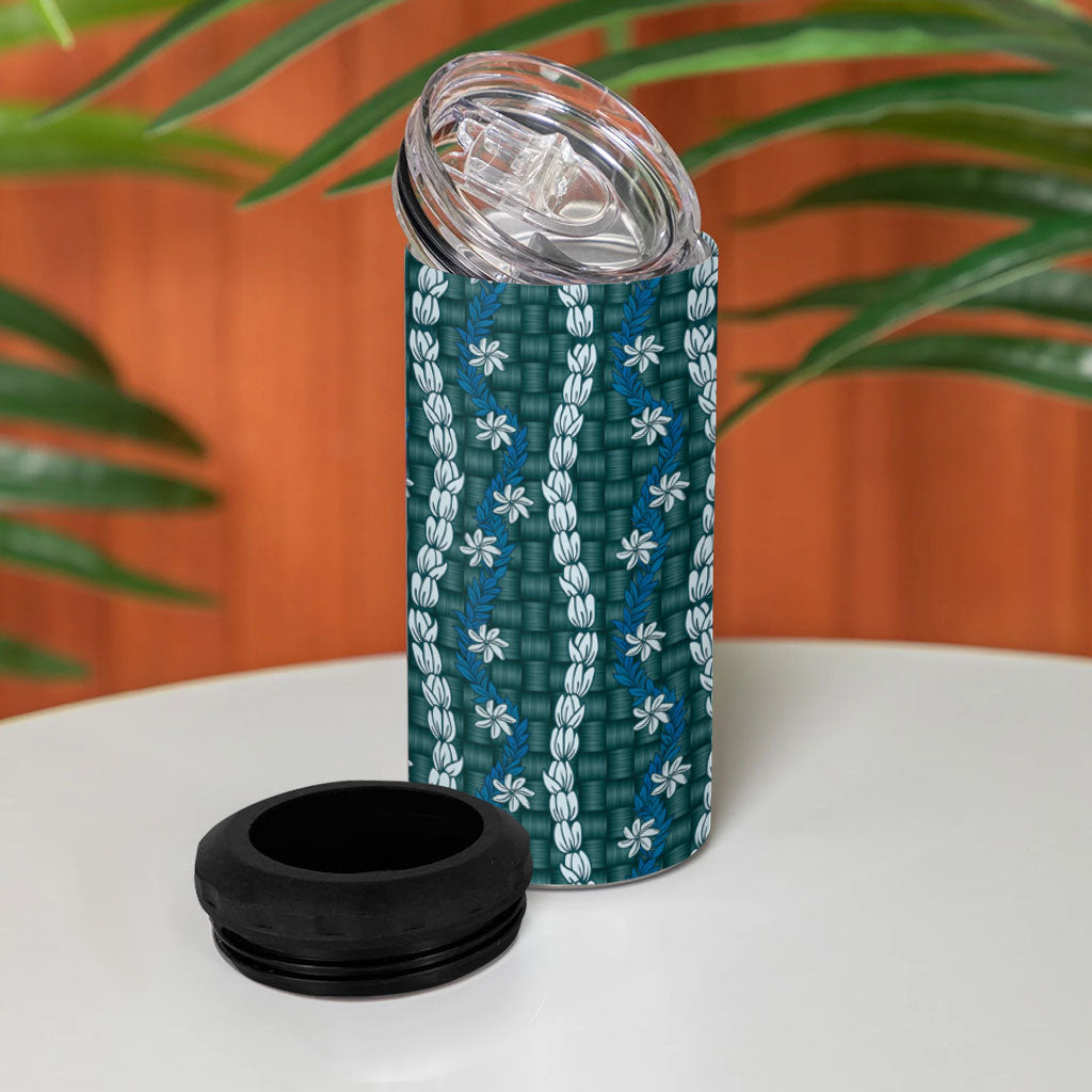 Pikake Maile Tiare Lei 4 in 1 Can Cooler Tumbler Polu Lauhala Pattern