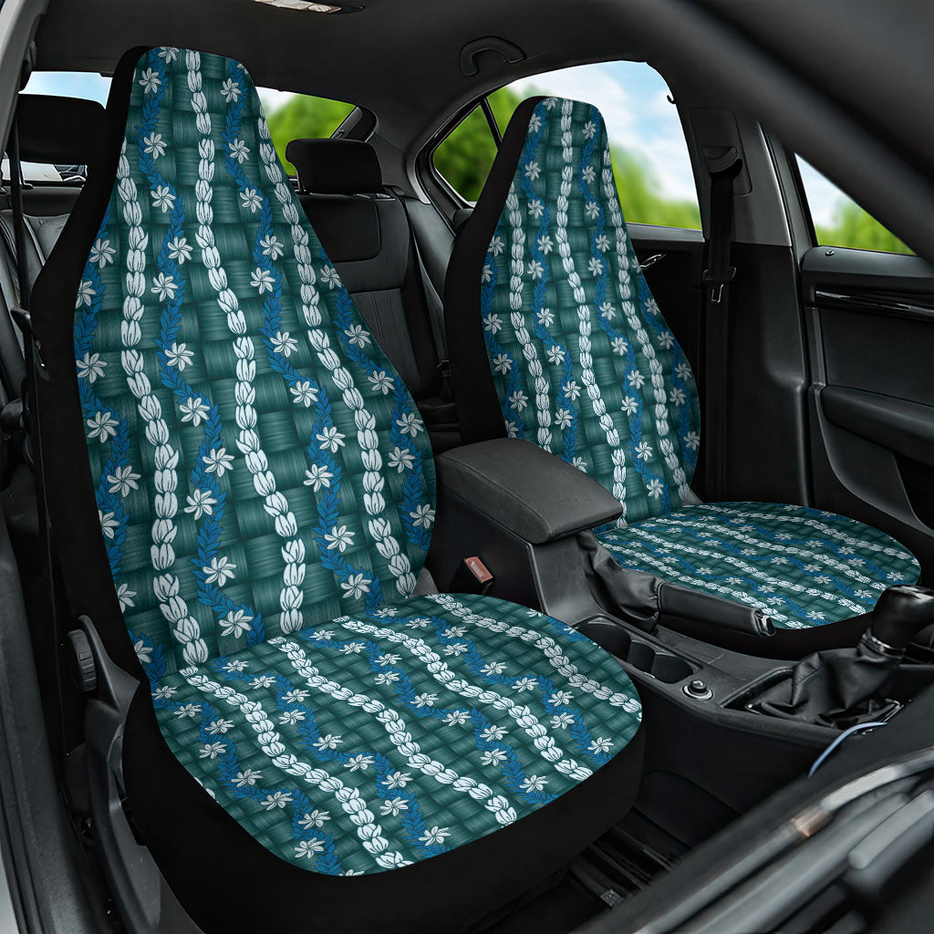 Pikake Maile Tiare Lei Car Seat Cover Polu Lauhala Pattern LT01 One Size Blue - Polynesian Pride