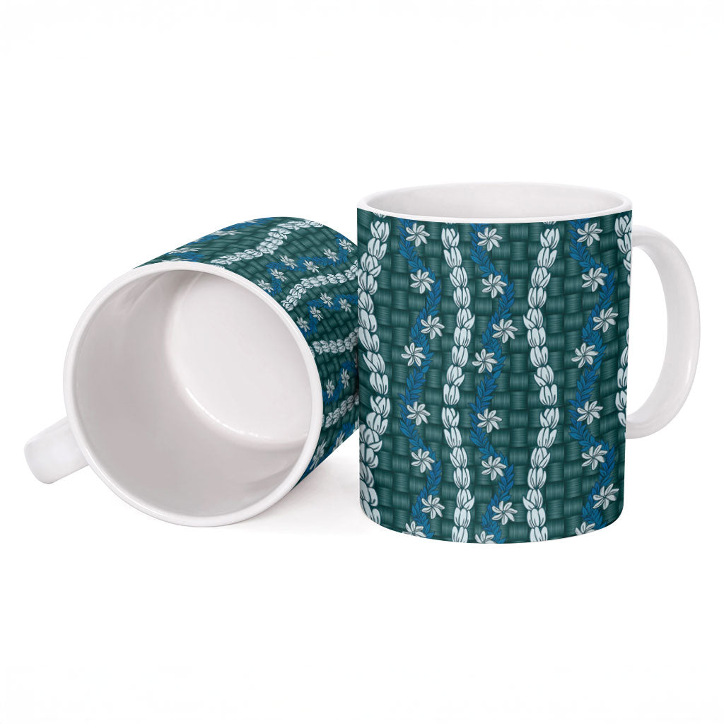 Pikake Maile Tiare Lei Ceramic Mug Polu Lauhala Pattern