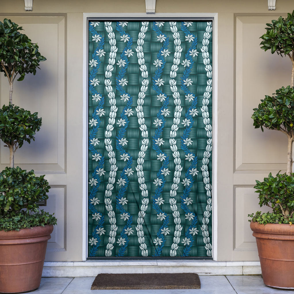 Pikake Maile Tiare Lei Door Cover Polu Lauhala Pattern LT01 Blue - Polynesian Pride