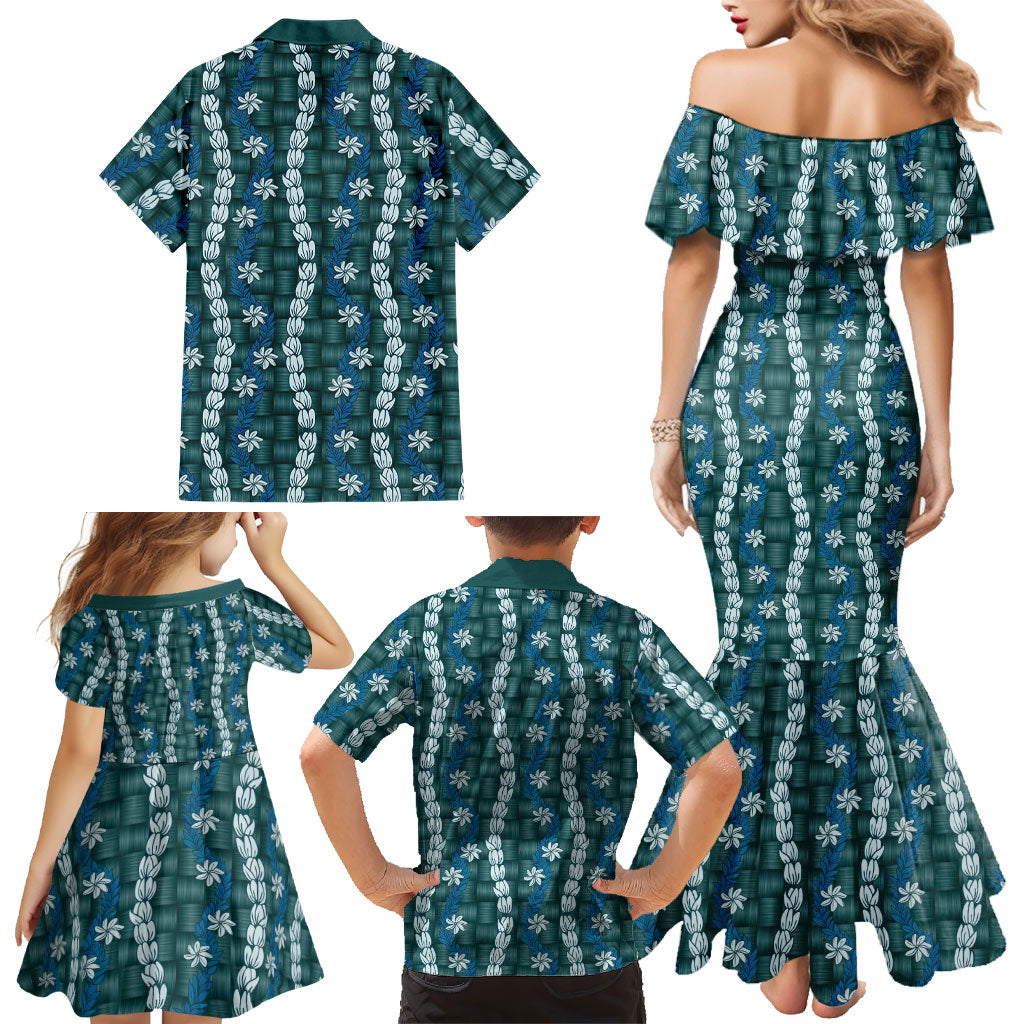 Pikake Maile Tiare Lei Family Matching Mermaid Dress and Hawaiian Shirt Polu Lauhala Pattern LT01 - Polynesian Pride