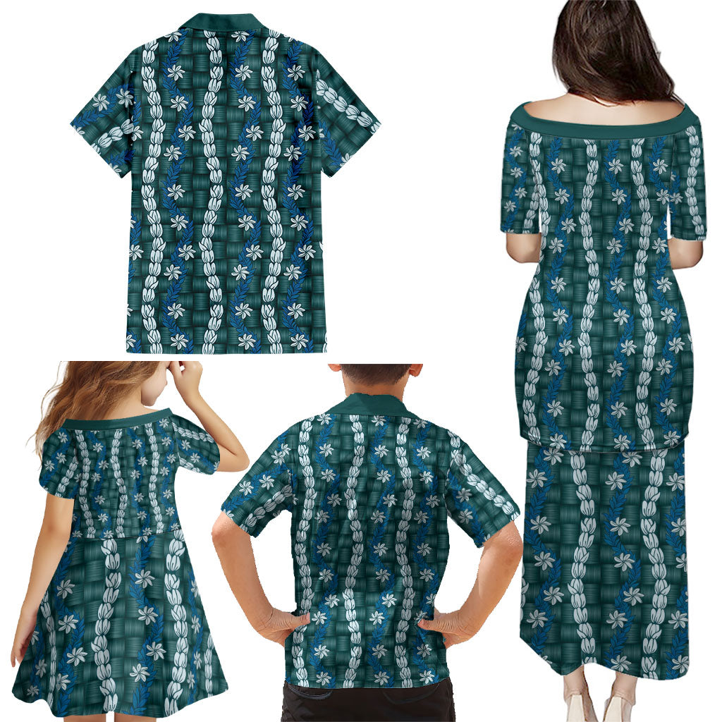 Pikake Maile Tiare Lei Family Matching Puletasi and Hawaiian Shirt Polu Lauhala Pattern