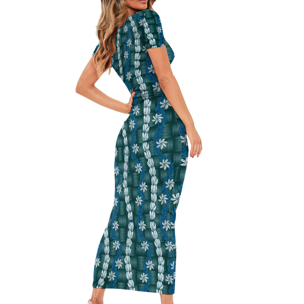 Pikake Maile Tiare Lei Family Matching Short Sleeve Bodycon Dress and Hawaiian Shirt Polu Lauhala Pattern LT01 - Polynesian Pride