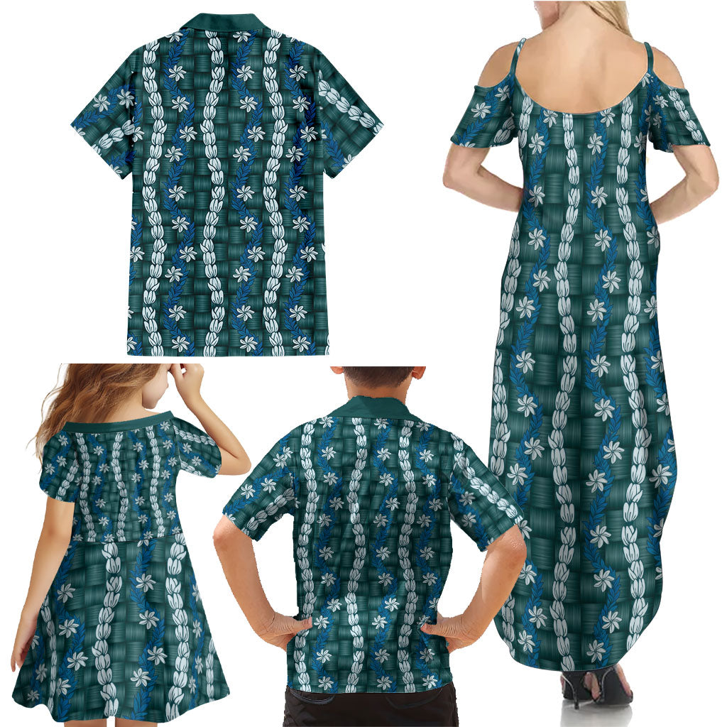 Pikake Maile Tiare Lei Family Matching Summer Maxi Dress and Hawaiian Shirt Polu Lauhala Pattern LT01 - Polynesian Pride