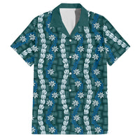 Pikake Maile Tiare Lei Family Matching Summer Maxi Dress and Hawaiian Shirt Polu Lauhala Pattern LT01 Dad's Shirt - Short Sleeve Blue - Polynesian Pride