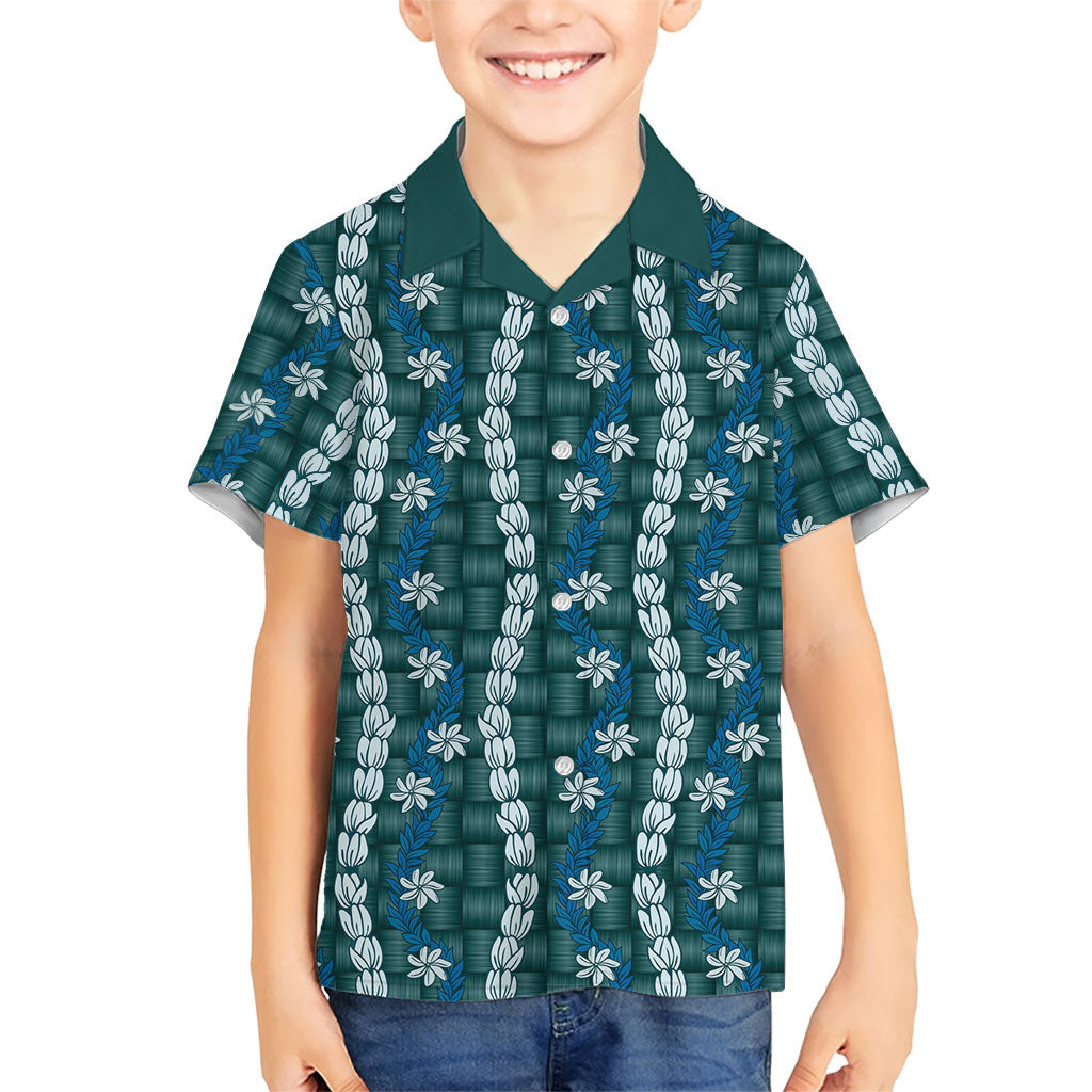 Pikake Maile Tiare Lei Family Matching Summer Maxi Dress and Hawaiian Shirt Polu Lauhala Pattern LT01 Son's Shirt Blue - Polynesian Pride