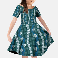 Pikake Maile Tiare Lei Family Matching Tank Maxi Dress and Hawaiian Shirt Polu Lauhala Pattern LT01 Daughter's Dress Blue - Polynesian Pride