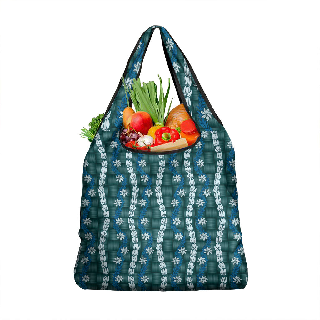 Pikake Maile Tiare Lei Grocery Bag Polu Lauhala Pattern LT01 1-pack One Size Blue - Polynesian Pride