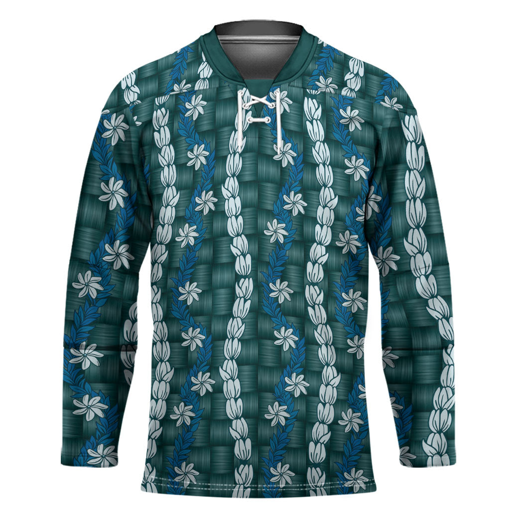 Pikake Maile Tiare Lei Hockey Jersey Polu Lauhala Pattern LT01 Unisex Blue - Polynesian Pride