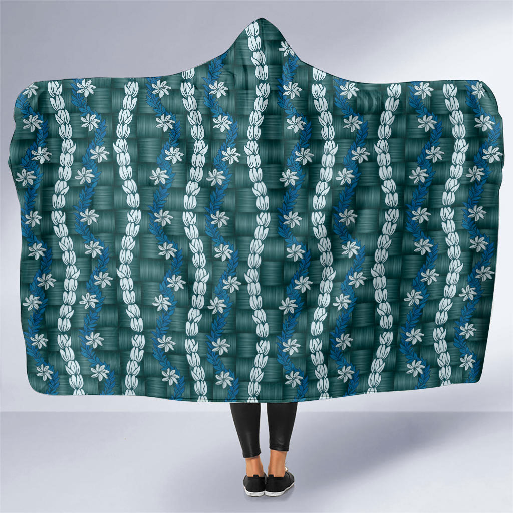 Pikake Maile Tiare Lei Hooded Blanket Polu Lauhala Pattern LT01 One Size Blue - Polynesian Pride