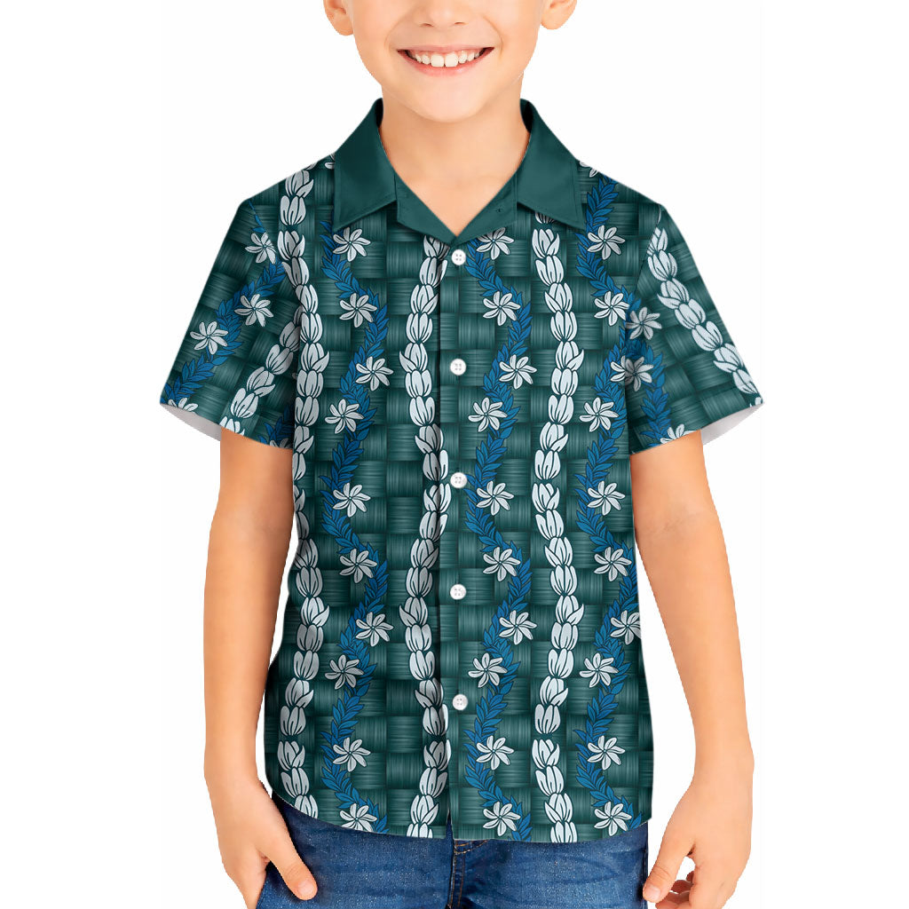 Pikake Maile Tiare Lei Kid Hawaiian Shirt Polu Lauhala Pattern LT01 Kid Blue - Polynesian Pride