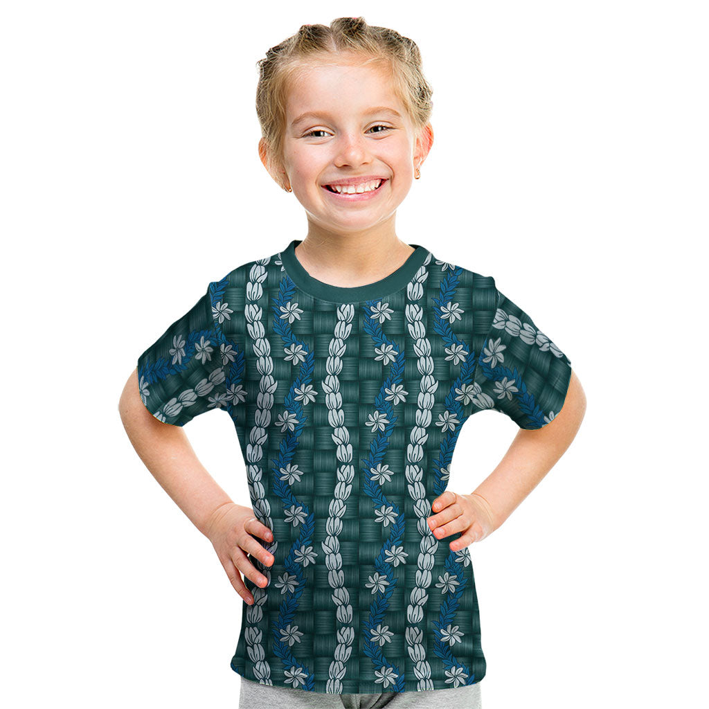 Pikake Maile Tiare Lei Kid T Shirt Polu Lauhala Pattern LT01 Blue - Polynesian Pride