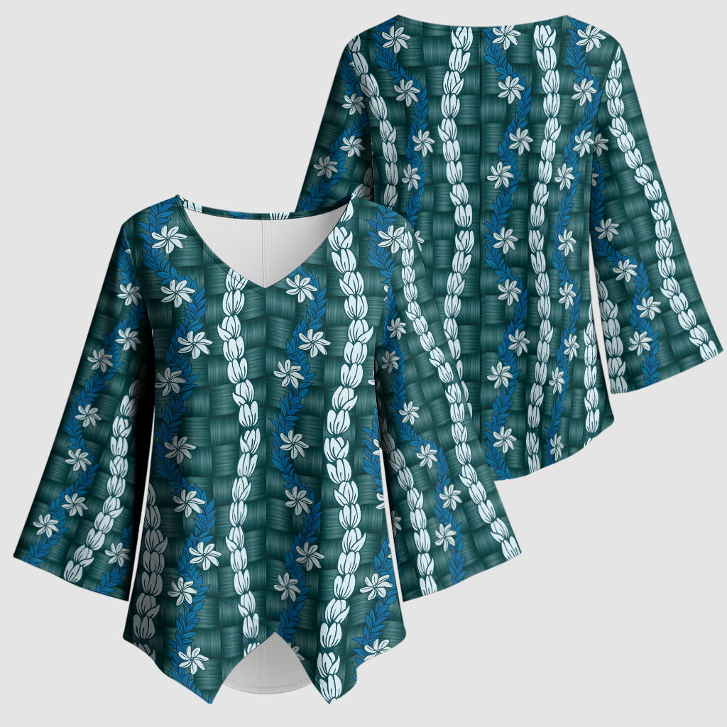 Pikake Maile Tiare Lei Kimono Sleeve Blouse Polu Lauhala Pattern