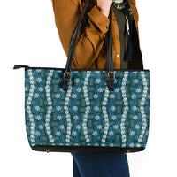 Pikake Maile Tiare Lei Leather Tote Bag Polu Lauhala Pattern