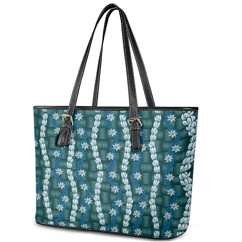 Pikake Maile Tiare Lei Leather Tote Bag Polu Lauhala Pattern