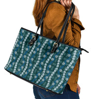 Pikake Maile Tiare Lei Leather Tote Bag Polu Lauhala Pattern