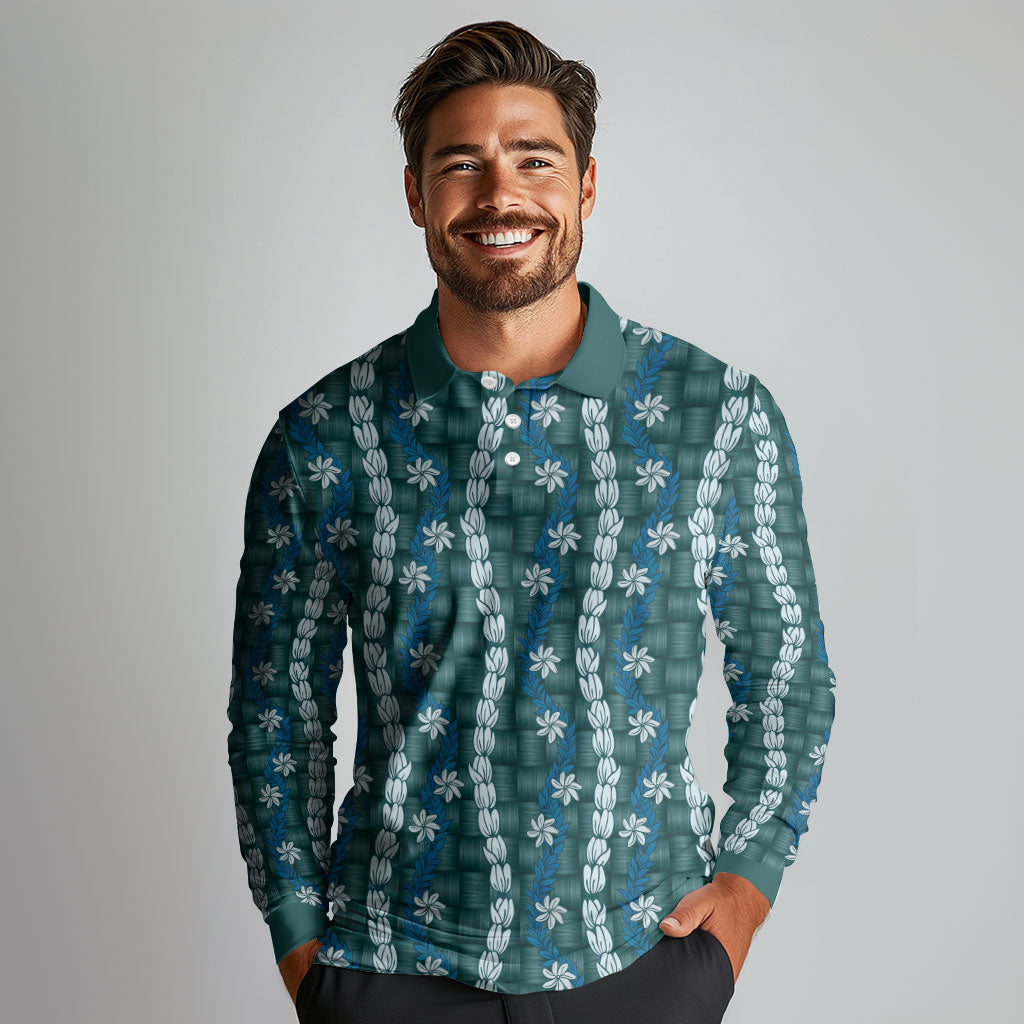 Pikake Maile Tiare Lei Long Sleeve Polo Shirt Polu Lauhala Pattern