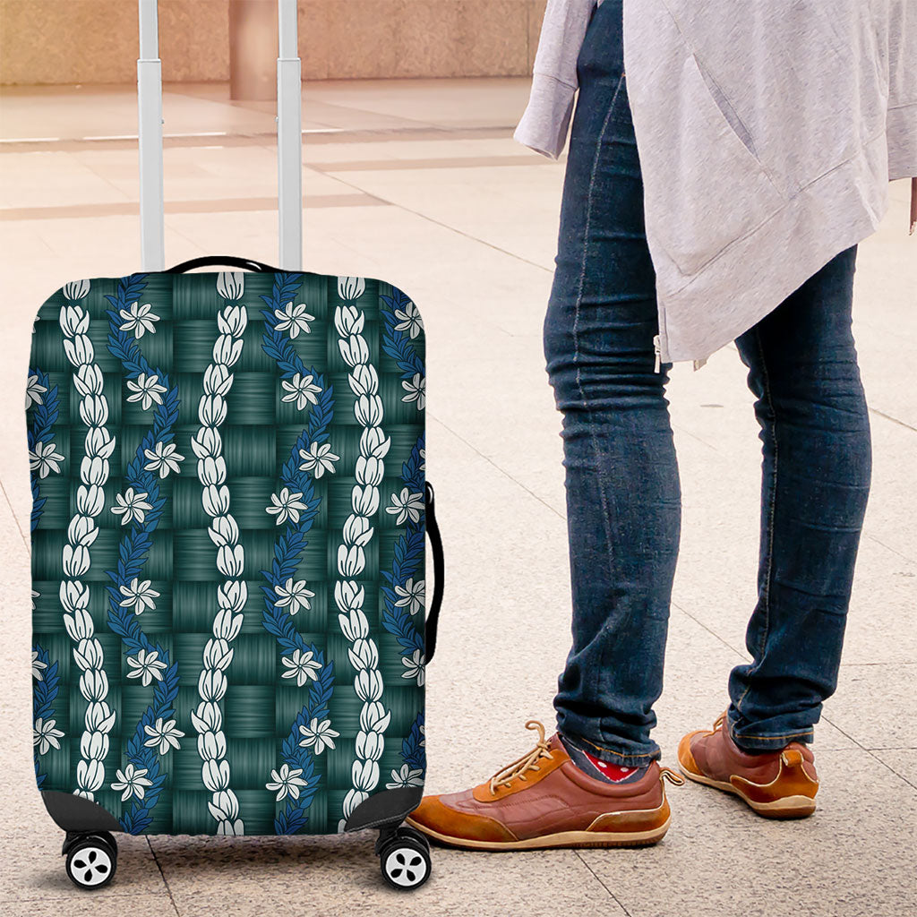 Pikake Maile Tiare Lei Luggage Cover Polu Lauhala Pattern LT01 Blue - Polynesian Pride