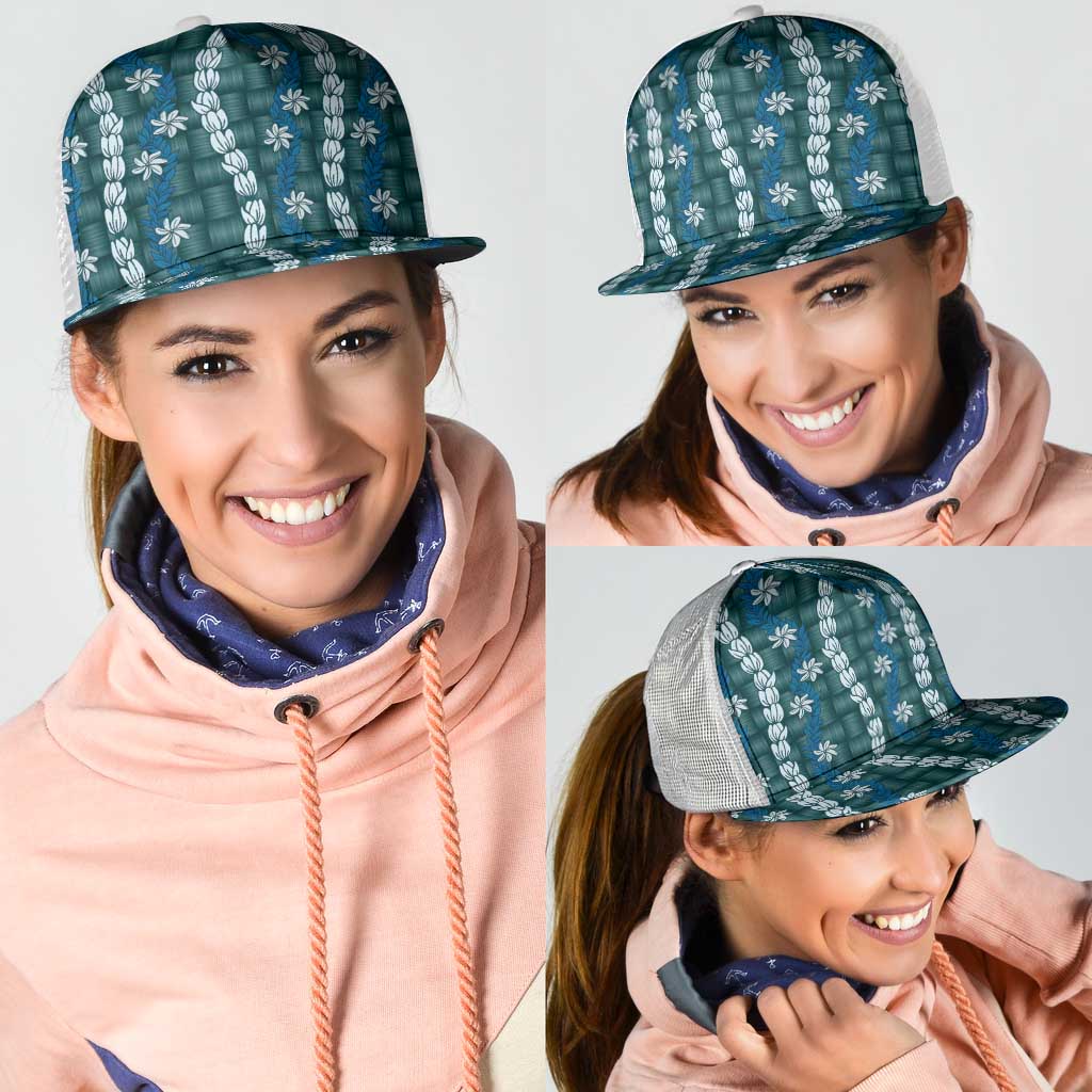 Pikake Maile Tiare Lei Mesh Trucker Cap Polu Lauhala Pattern