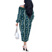 Pikake Maile Tiare Lei Off The Shoulder Long Sleeve Dress Polu Lauhala Pattern