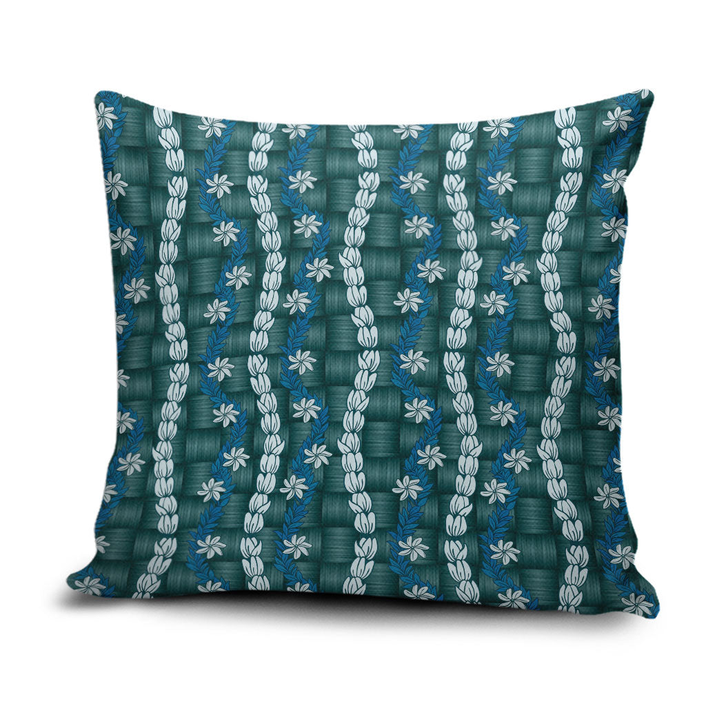 Pikake Maile Tiare Lei Pillow Cover Polu Lauhala Pattern LT01 Blue - Polynesian Pride