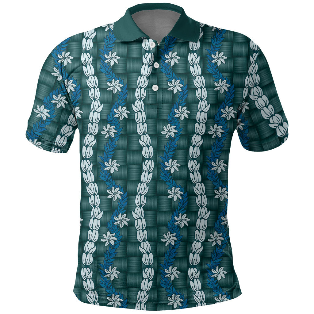 Pikake Maile Tiare Lei Polo Shirt Polu Lauhala Pattern LT01 Blue - Polynesian Pride