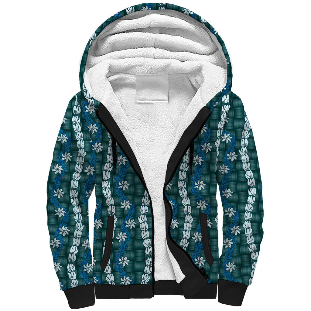Pikake Maile Tiare Lei Sherpa Hoodie Polu Lauhala Pattern LT01 Unisex Blue - Polynesian Pride