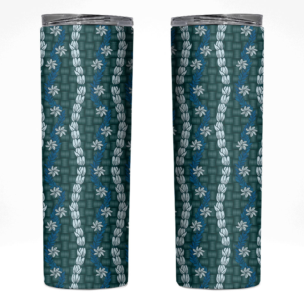 Pikake Maile Tiare Lei Skinny Tumbler Polu Lauhala Pattern LT01 Blue - Polynesian Pride