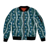 Pikake Maile Tiare Lei Sleeve Zip Bomber Jacket Polu Lauhala Pattern