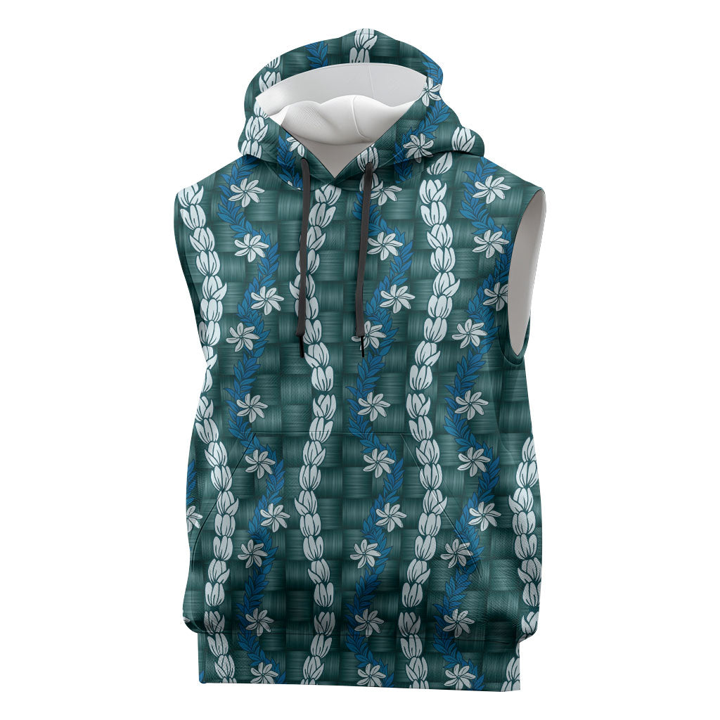 Pikake Maile Tiare Lei Sleeveless Hoodie Polu Lauhala Pattern LT01 Blue - Polynesian Pride